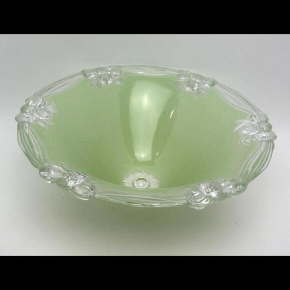 Vintage Deco Green Textured Thick Glass Ceiling Shade Bow Ribbon Accent Deco 12" - Picture 9 of 14